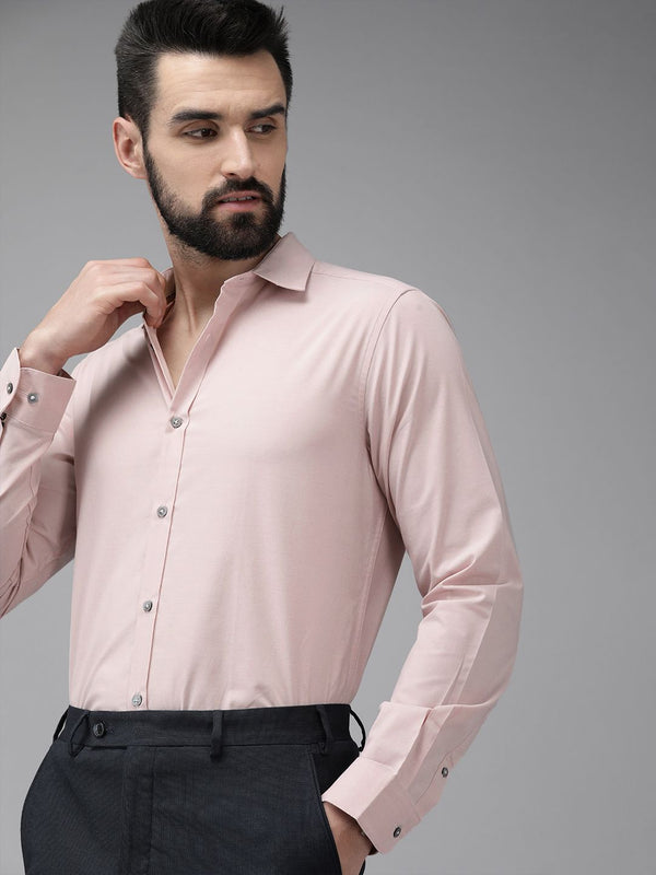 THE BEAR HOUSE Men Dusty Pink Solid Slim Fit Cotton Formal Shirt