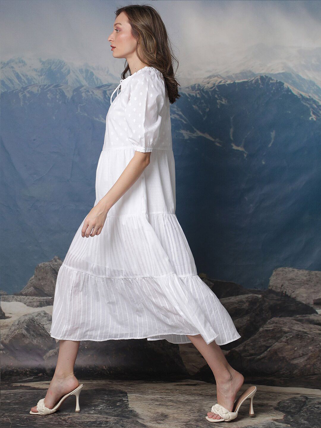 RAREISM Tie-Up Neck A-Line Midi Dress