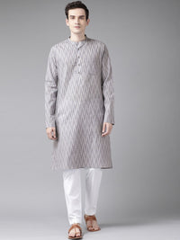 See Designs Men Grey Striped Kurta