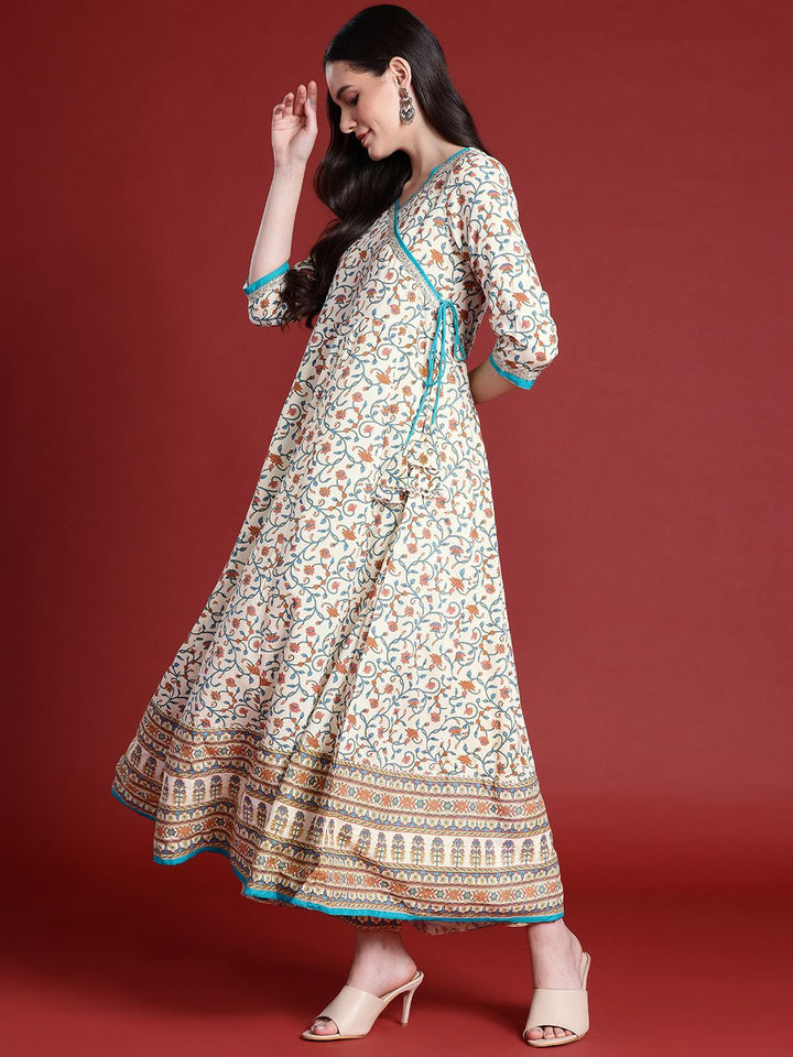 Anouk Ethnic Motifs Print Angrakha Kurta with Trousers & Dupatta