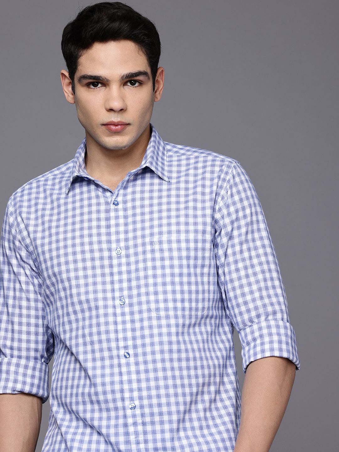 Raymond Pure Cotton Slim Fit Checked Casual Shirt