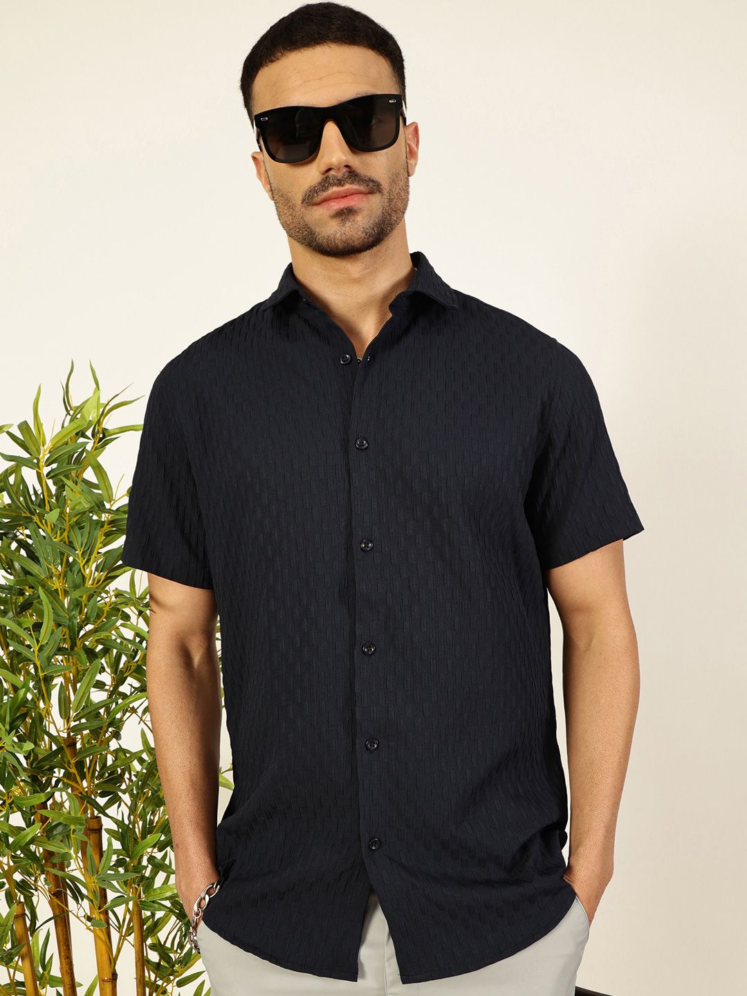 Thomas Scott Men Premium Spread Collar Textured Casual Shirt
