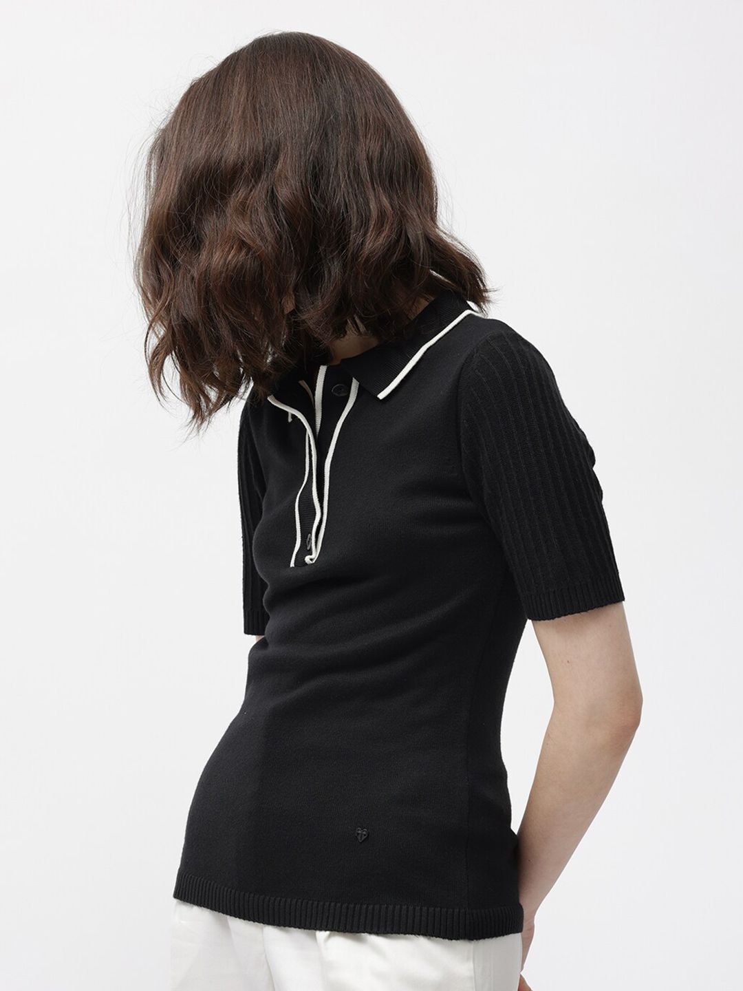 RAREISM Knitted Polo Collar Cotton T-Shirt