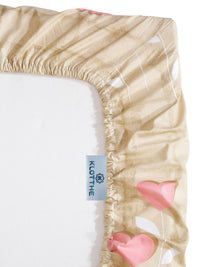 KLOTTHE Beige & Pink Pure Cotton 400 TC Fitted Single Bedsheet With Pillow Cover