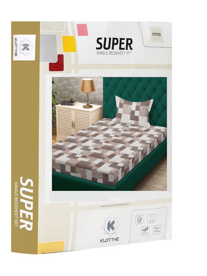 Moda Rapido X KLOTTHE Cadar Bujang Geometri Coklat & Putih 400 TC dengan 1 Sarung Bantal
