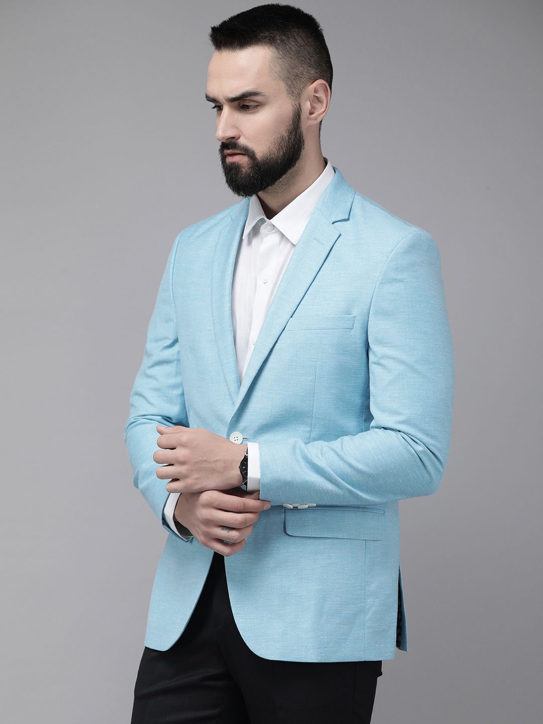 Park Avenue Super Slim Fit Self Design Single-Breasted Formal Blazers
