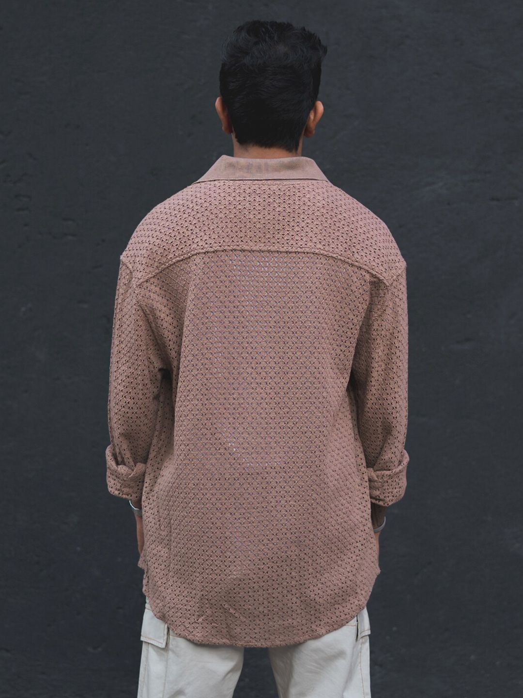 Powerlook Semi Sheer Self Design India Slim Fit Pure Cotton Oversized Crochet Shirt
