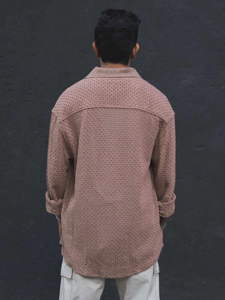 Powerlook Semi Sheer Self Design India Slim Fit Pure Cotton Oversized Crochet Shirt