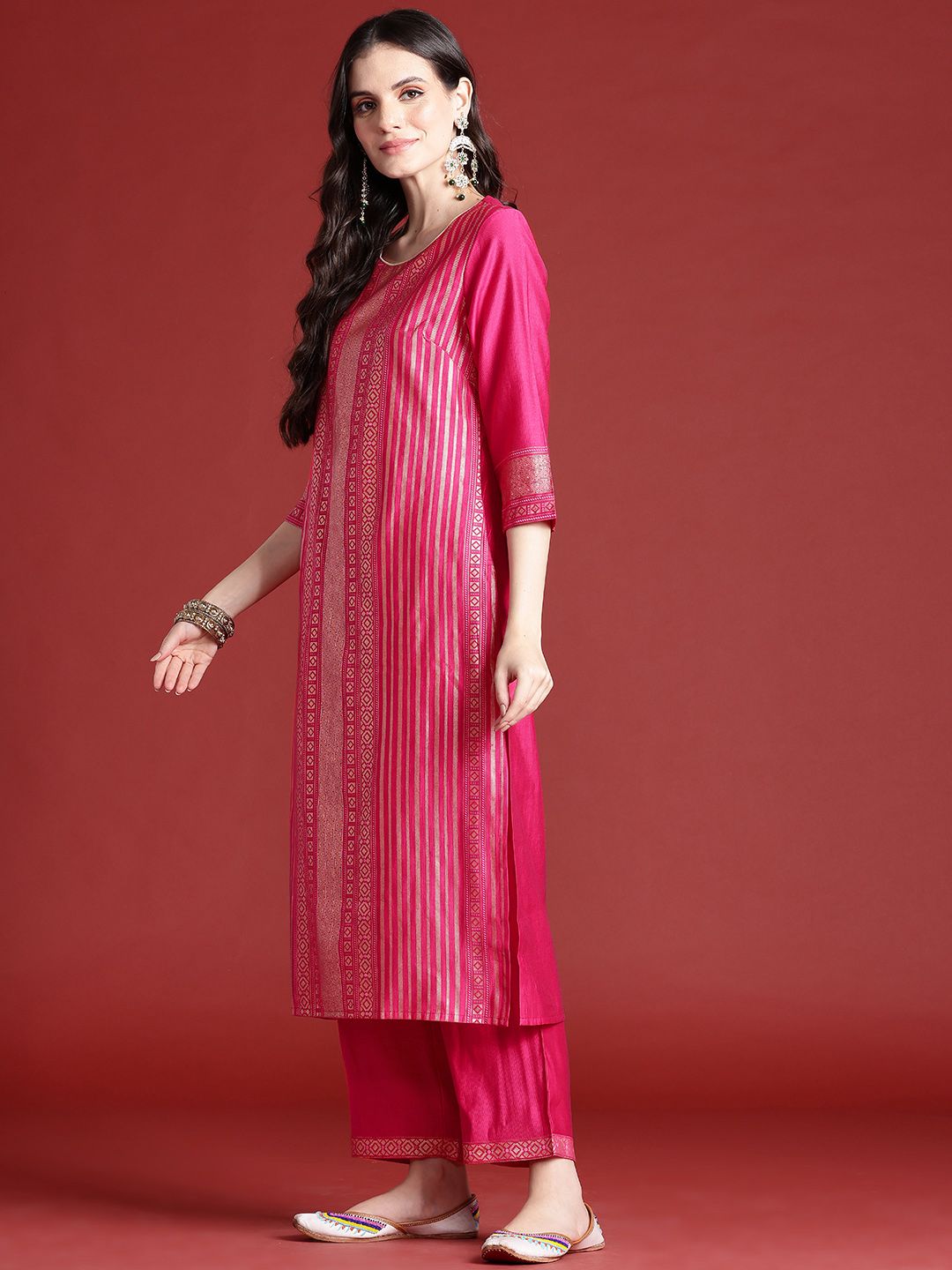 Anouk Tyohaar Collection Printed Panelled Kurta with Palazzos & Dupatta