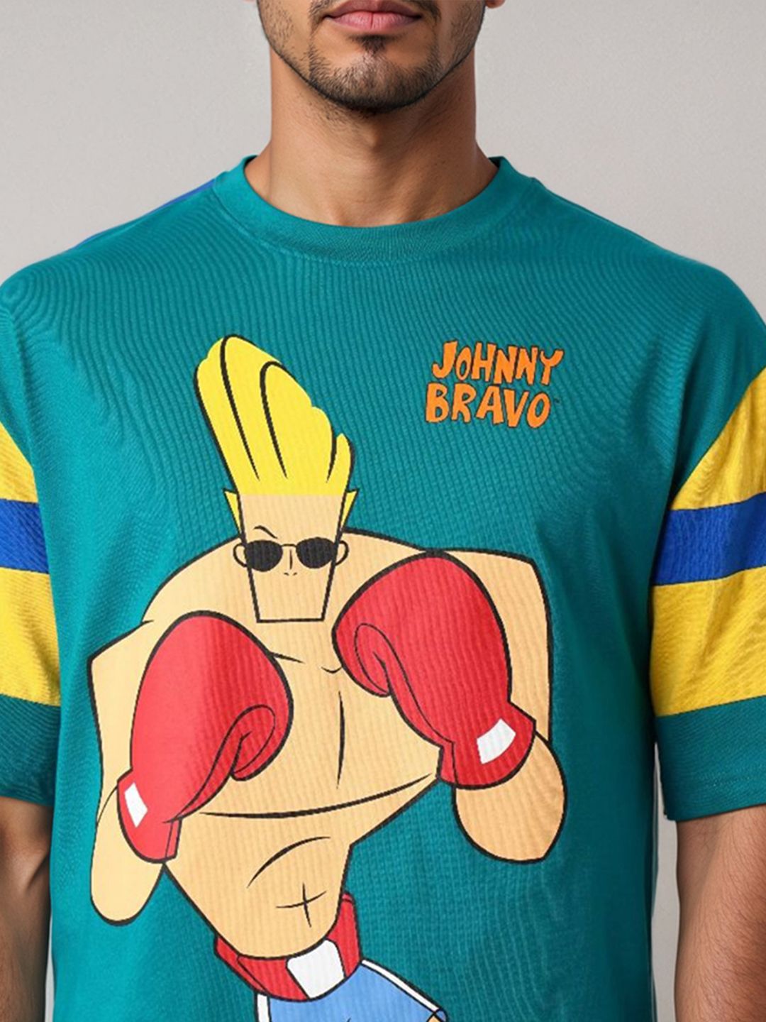 The Indian Garage Co Men Johnny Bravo Graphic Printed Round Neck Cotton Oversized T-shirt