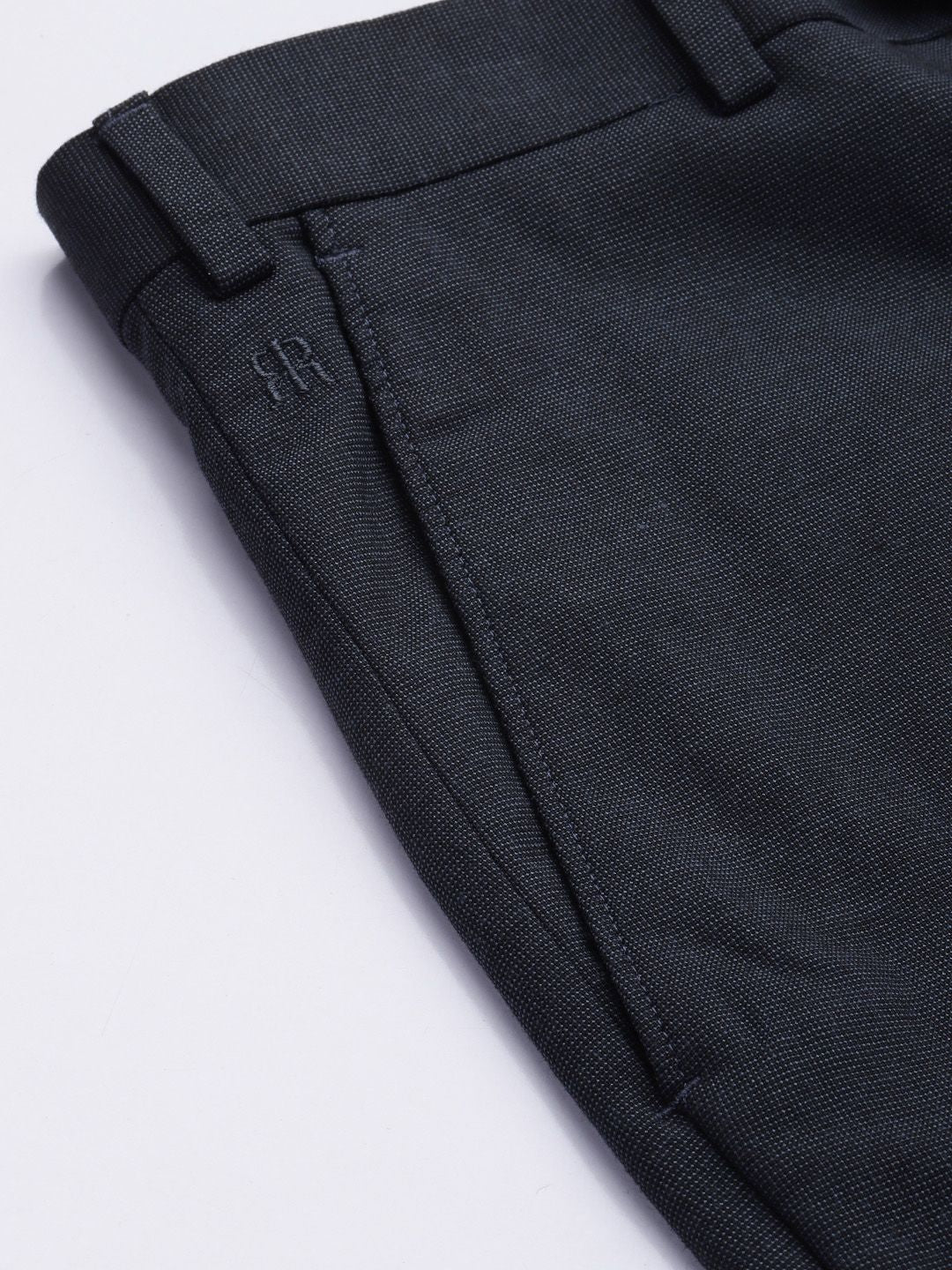 Raymond Men Navy Blue Textured Mid-Rise Slim Fit Trousers