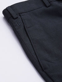 Raymond Men Navy Blue Textured Mid-Rise Slim Fit Trousers