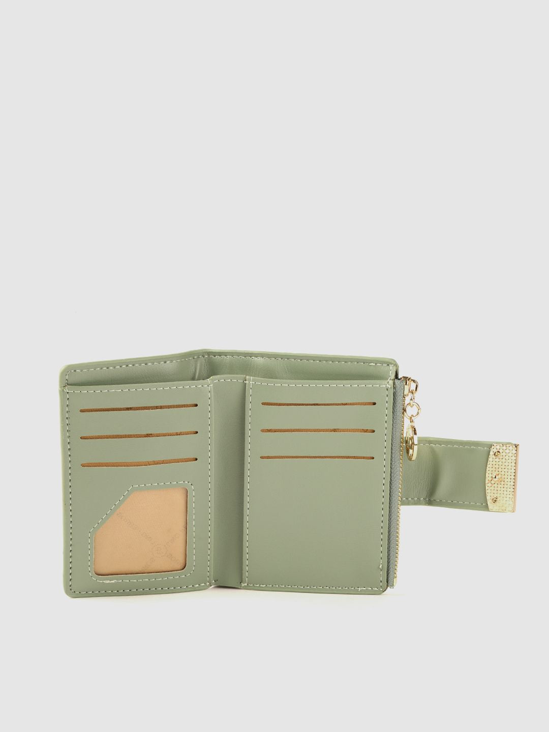 Lino Perros Women Sage Green Croc Textured Two Fold Wallet