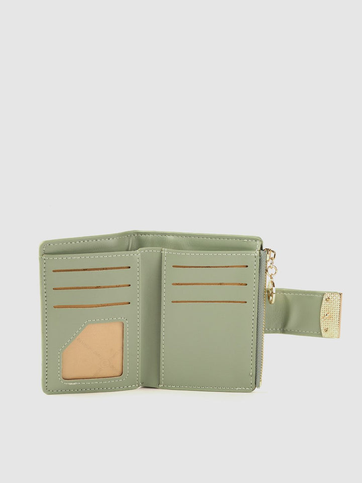 Lino Perros Women Sage Green Croc Textured Two Fold Wallet