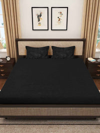 KLOTTHE Black 300 TC Woolen Double Bed Bedsheet With 2 Pillow Covers