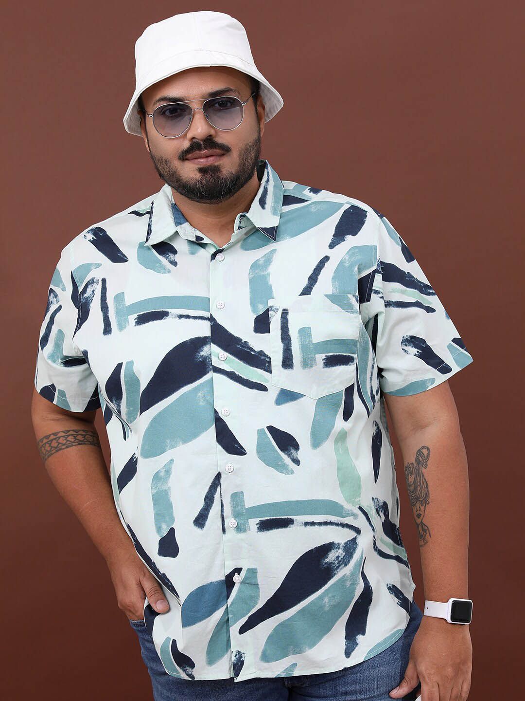 HIGHLANDER Plus Size Abstract Printed Cotton Casual Shirt