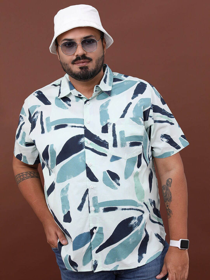 HIGHLANDER Plus Size Abstract Printed Cotton Casual Shirt