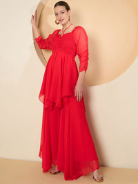 Antheaa Notch Neck Three-Quarter Sleeves Top With Palazzo