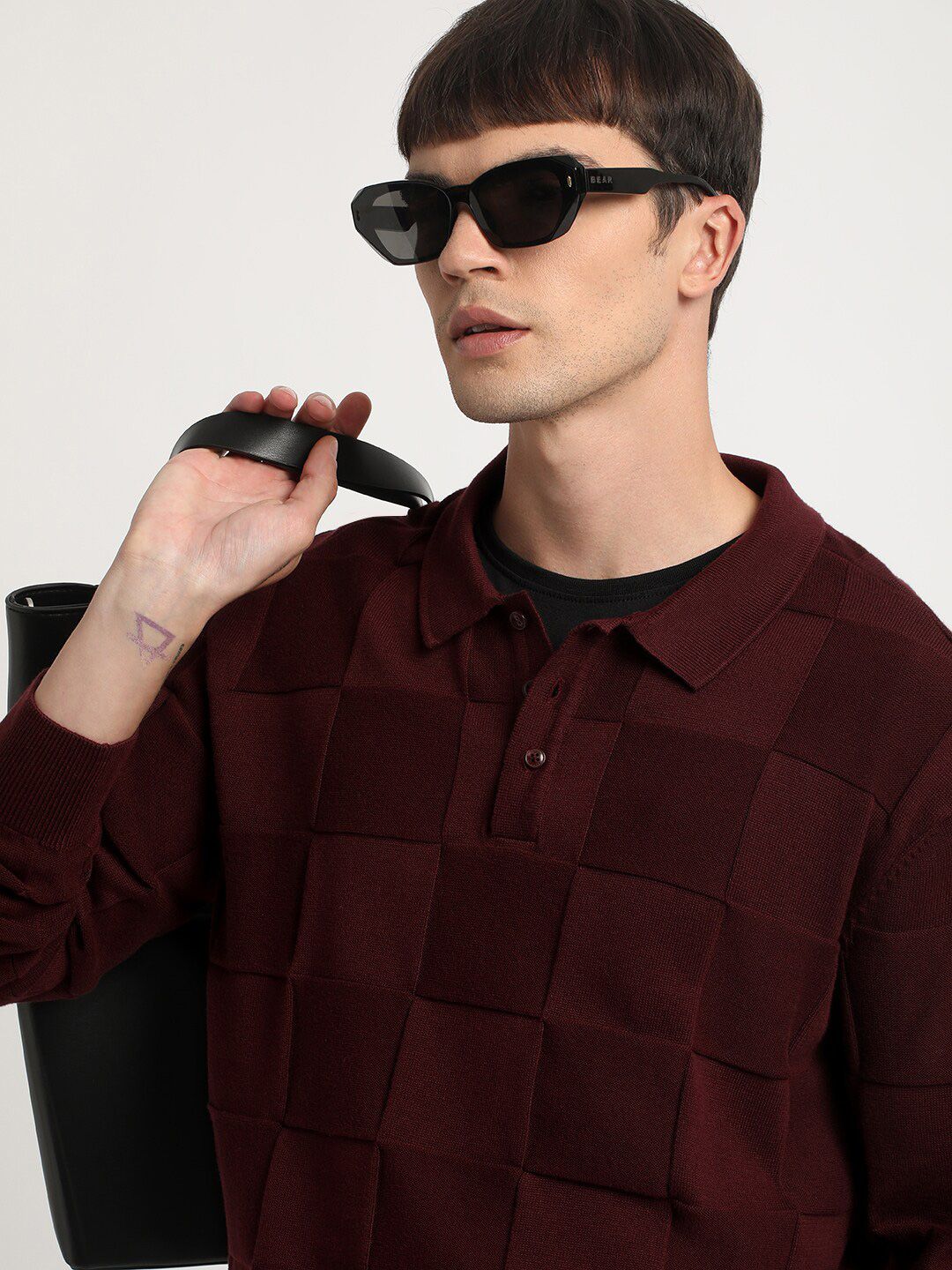 THE BEAR HOUSE Checked Polo Collar Cotton T-shirt