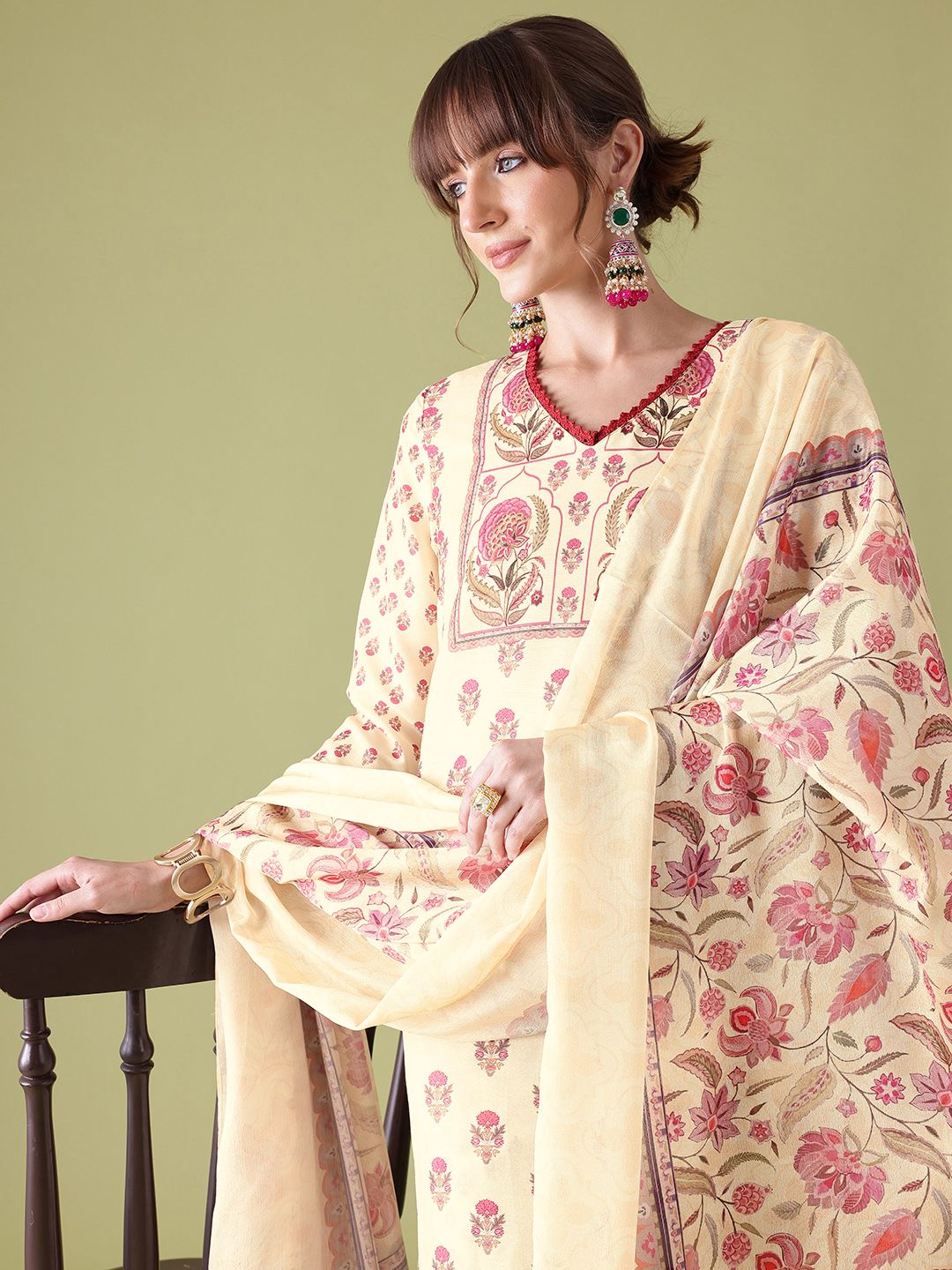 Anouk Indie Floral Print Kurta with Trousers & With Dupatta