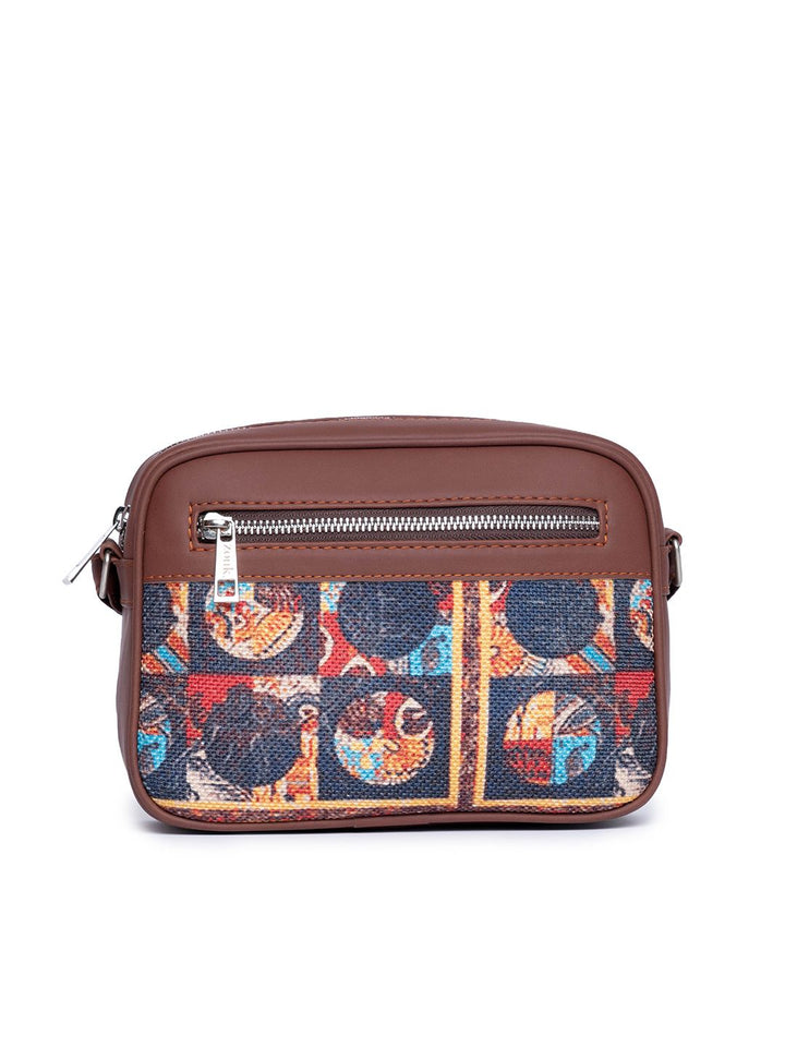ZOUK Black & Orange African Art Woven Design Handcrafted Vegan Leather Sustainable Sling Bag