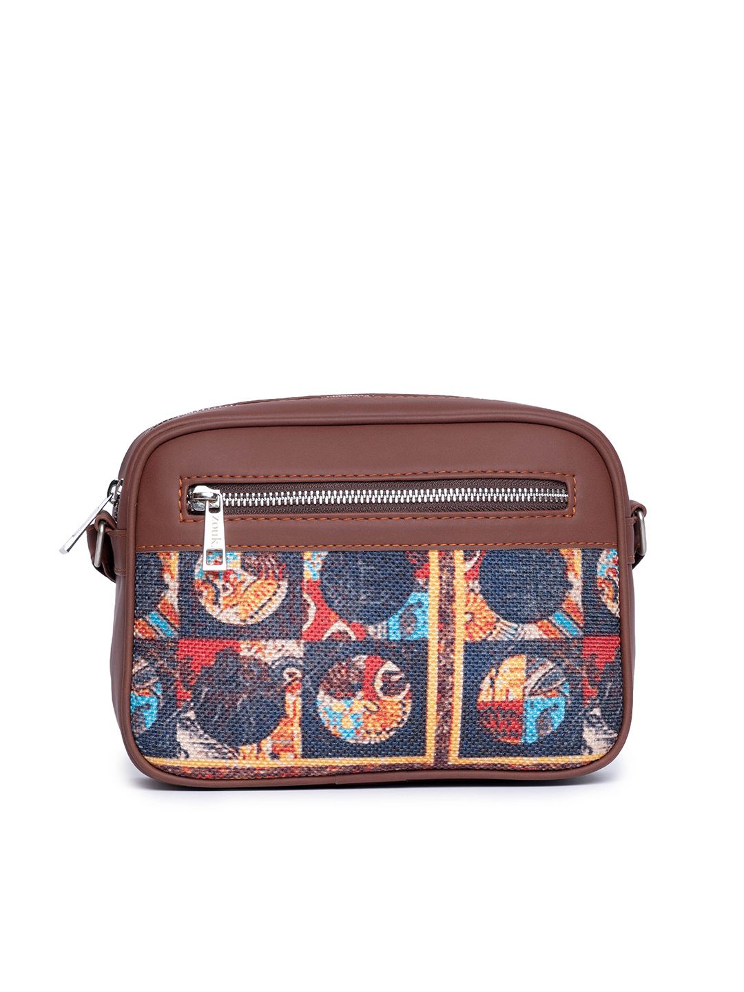 ZOUK Black & Orange African Art Woven Design Handcrafted Vegan Leather Sustainable Sling Bag