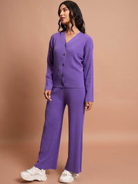 Tokyo Talkies Relaxed Cardigan With Flared Pants Co-Ord
