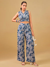 Global Desi Printed Lapel Collar Top & Palazzos