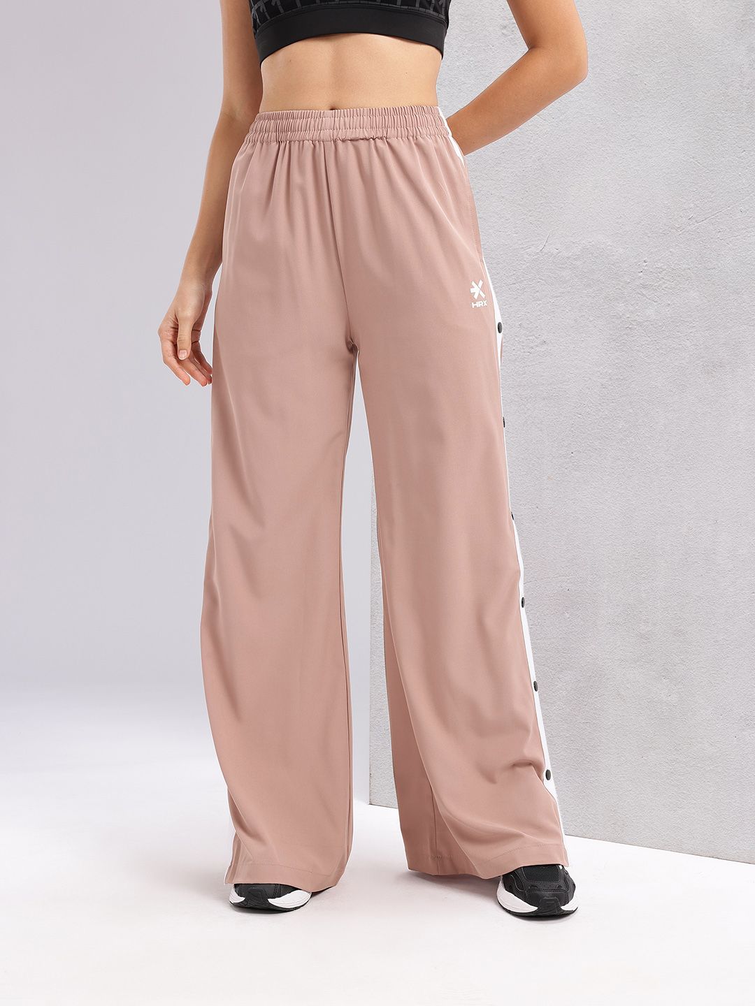 HRX by Hrithik Roshan Women Side Snap-Buttoned Stripe Flared Lifestyle Track Pants
