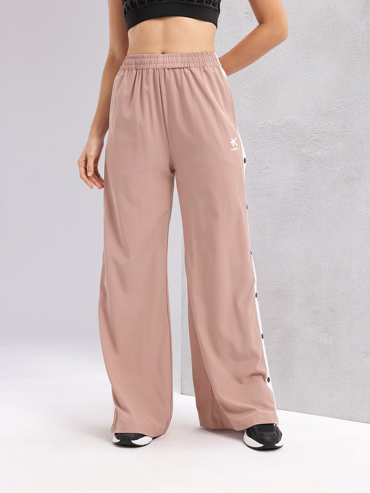 HRX by Hrithik Roshan Women Side Snap-Buttoned Stripe Flared Lifestyle Track Pants