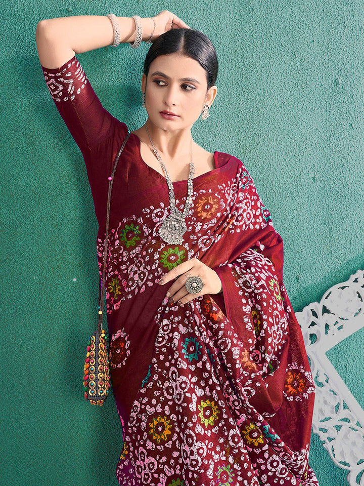 Saree mall Ethnic Motifs Poly Cotton Block Print Sarees