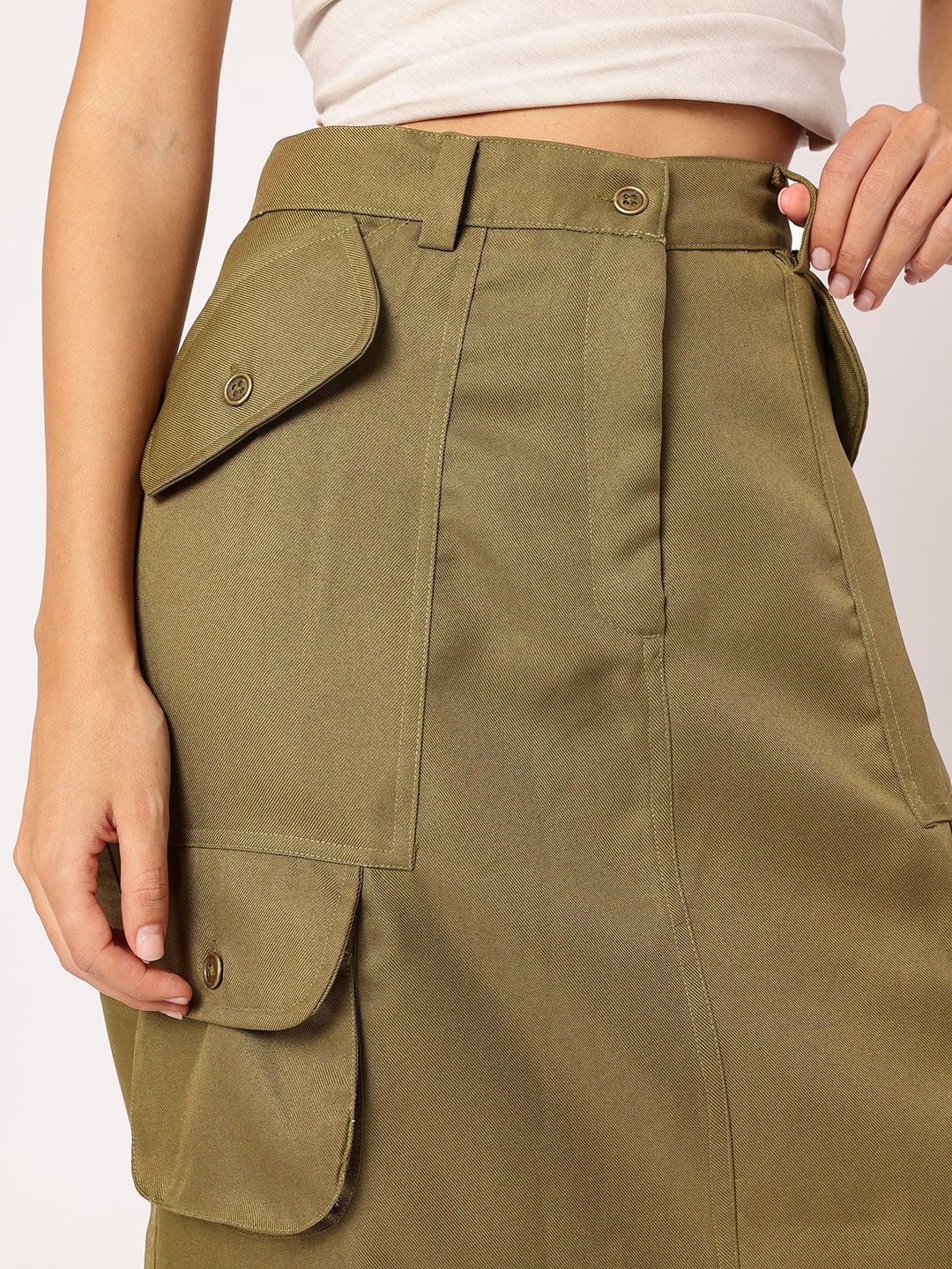 DressBerry Utility Chic Multi Pockets Cargo Styles Midi A-Line Skirt