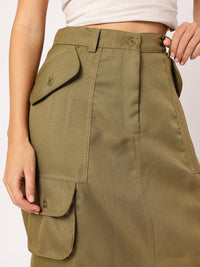 DressBerry Utility Chic Multi Pockets Cargo Styles Midi A-Line Skirt
