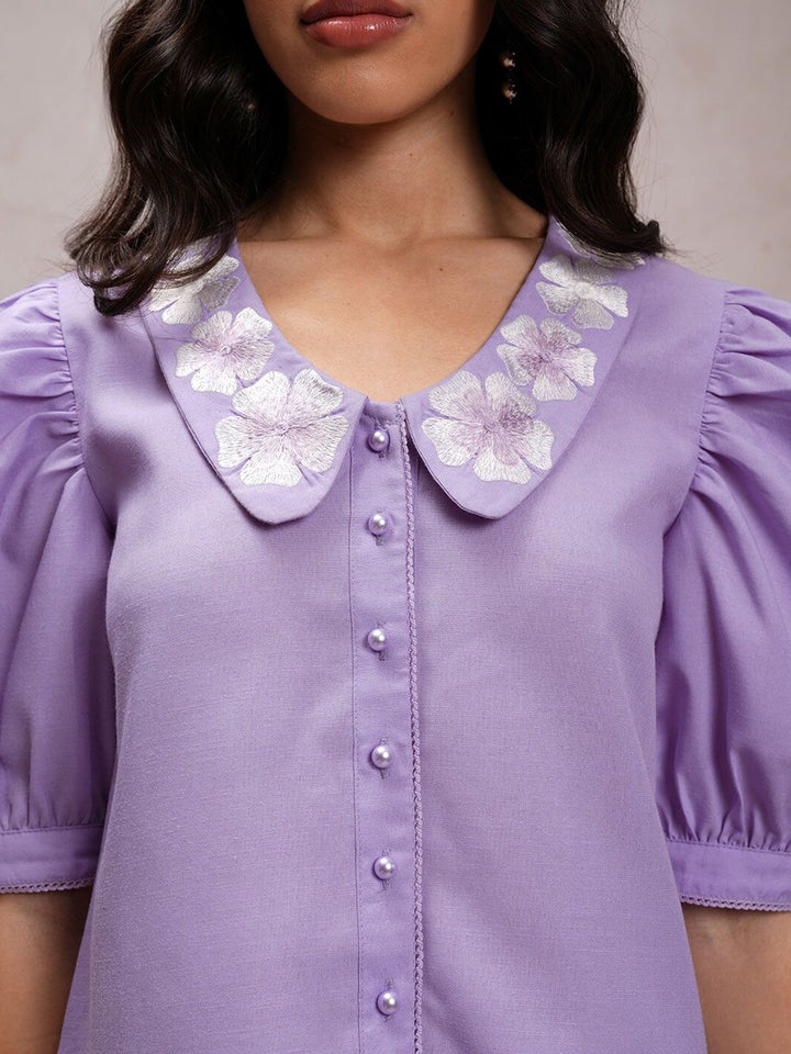 Tokyo Talkies Club Collar Puff Sleeves Casual Shirt