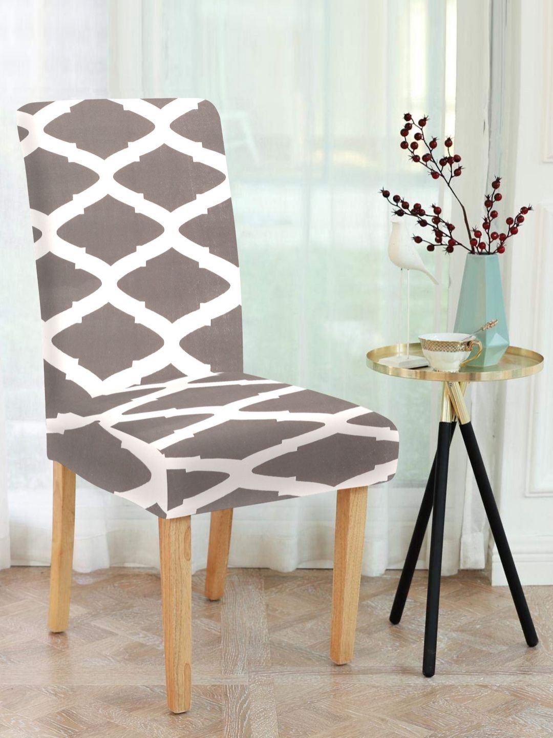 HOSTA HOMES Grey & White Printed Chair Cover