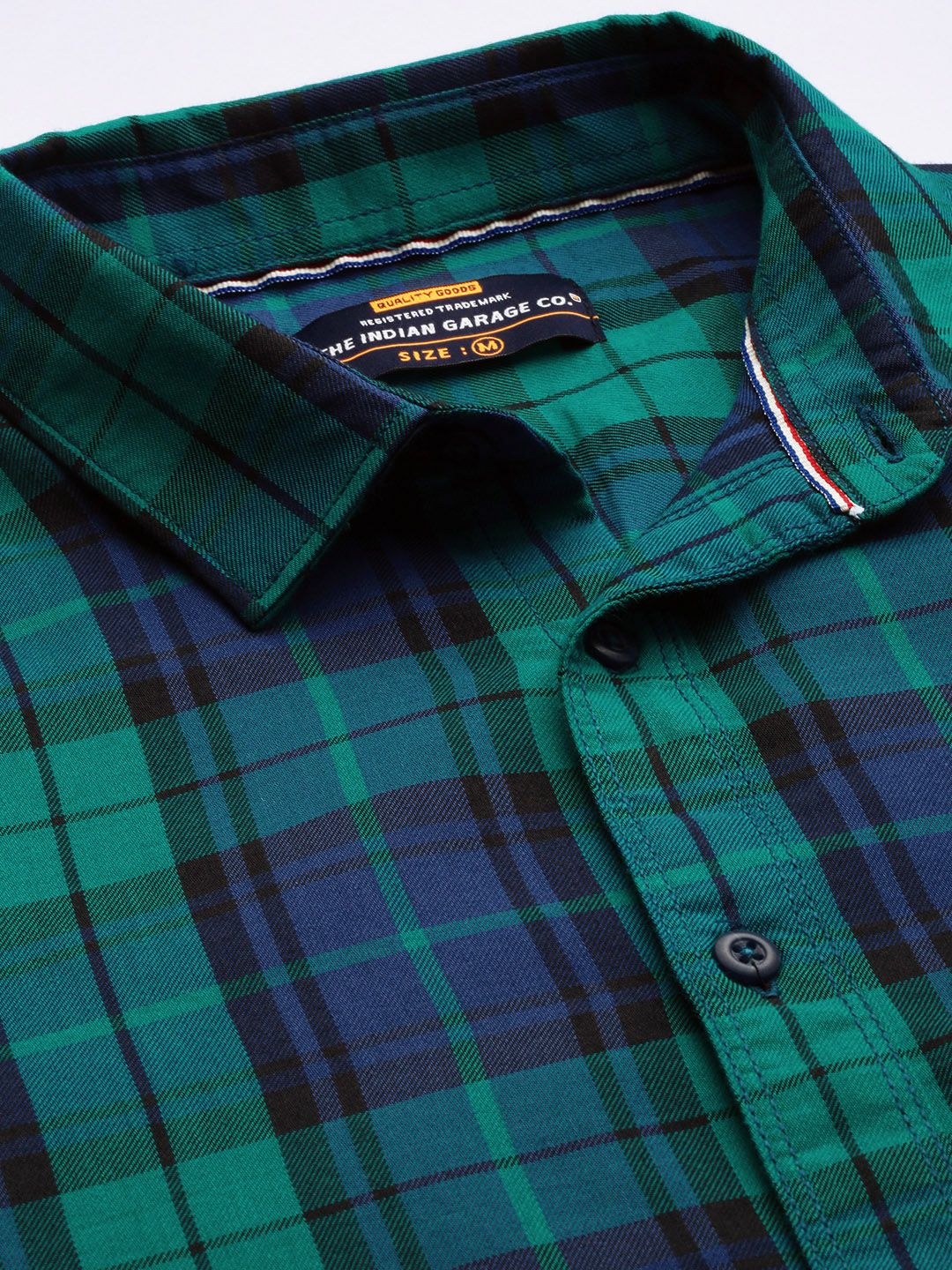 The Indian Garage Co Men Blue & Green Comfort Fit Checked Casual Shirt