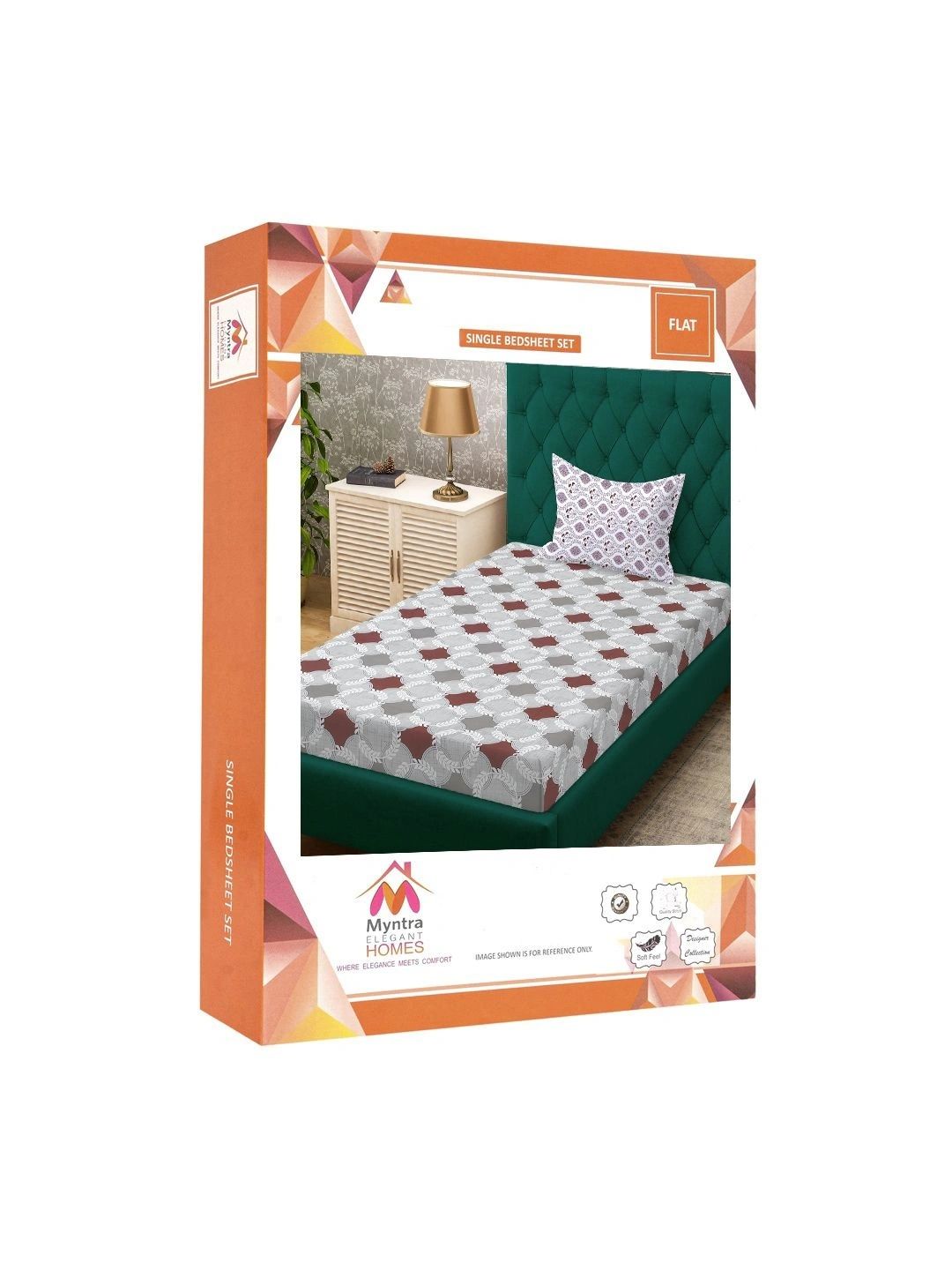 Myntra Elegant Homes Kelabu Geometrik 400 TC Cadar Tempat Tidur Single dengan 1 Sarung Bantal 225X150 cm