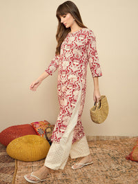 Indo Era Floral Printed Round Neck Straight Kurta