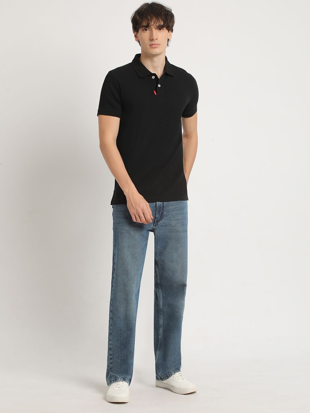 THE BEAR HOUSE Self Design Polo Collar Pure Cotton T-shirt