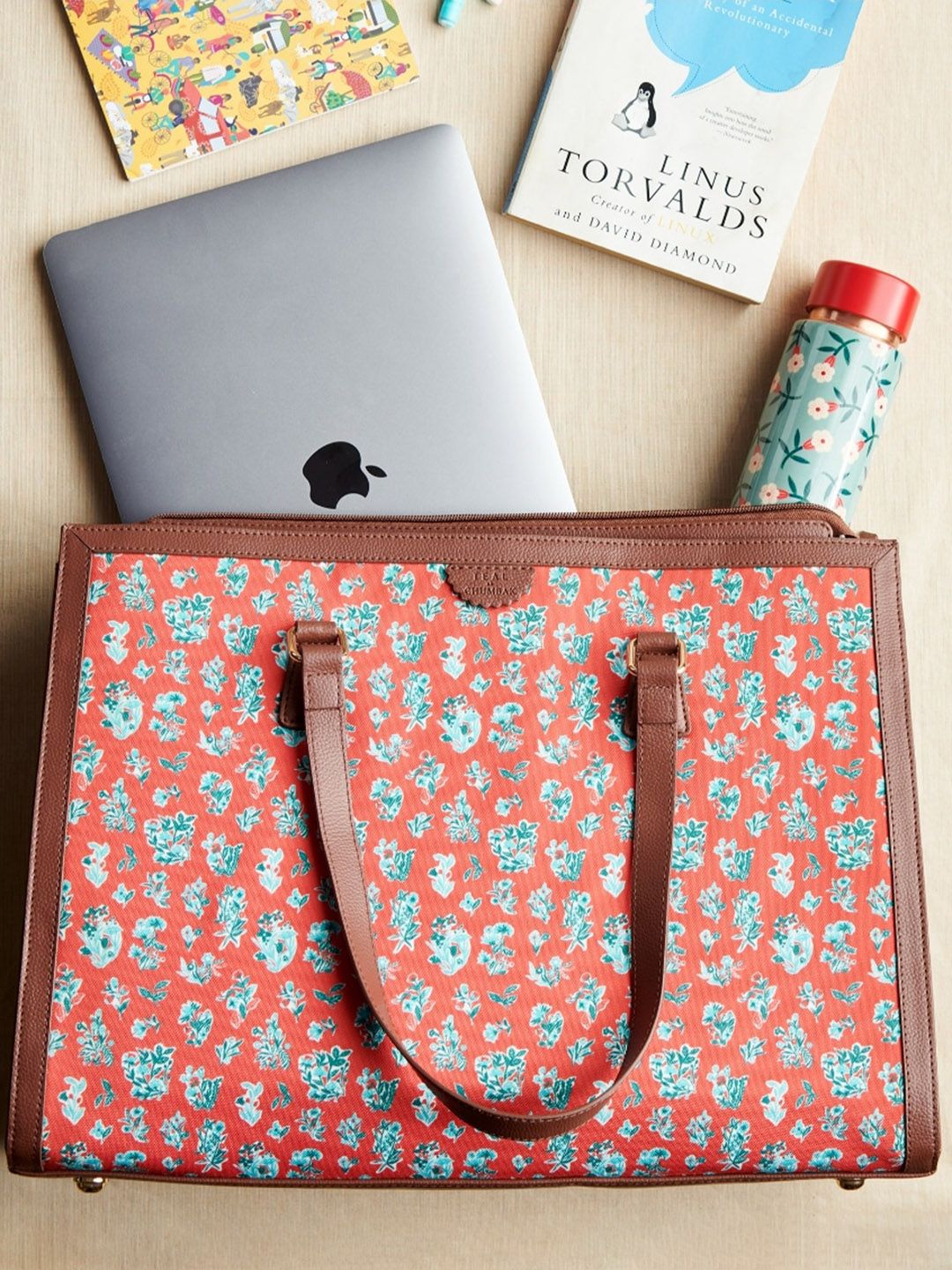 TEAL BY CHUMBAK Floral Printed Oversized Shopper Shoulder Bag