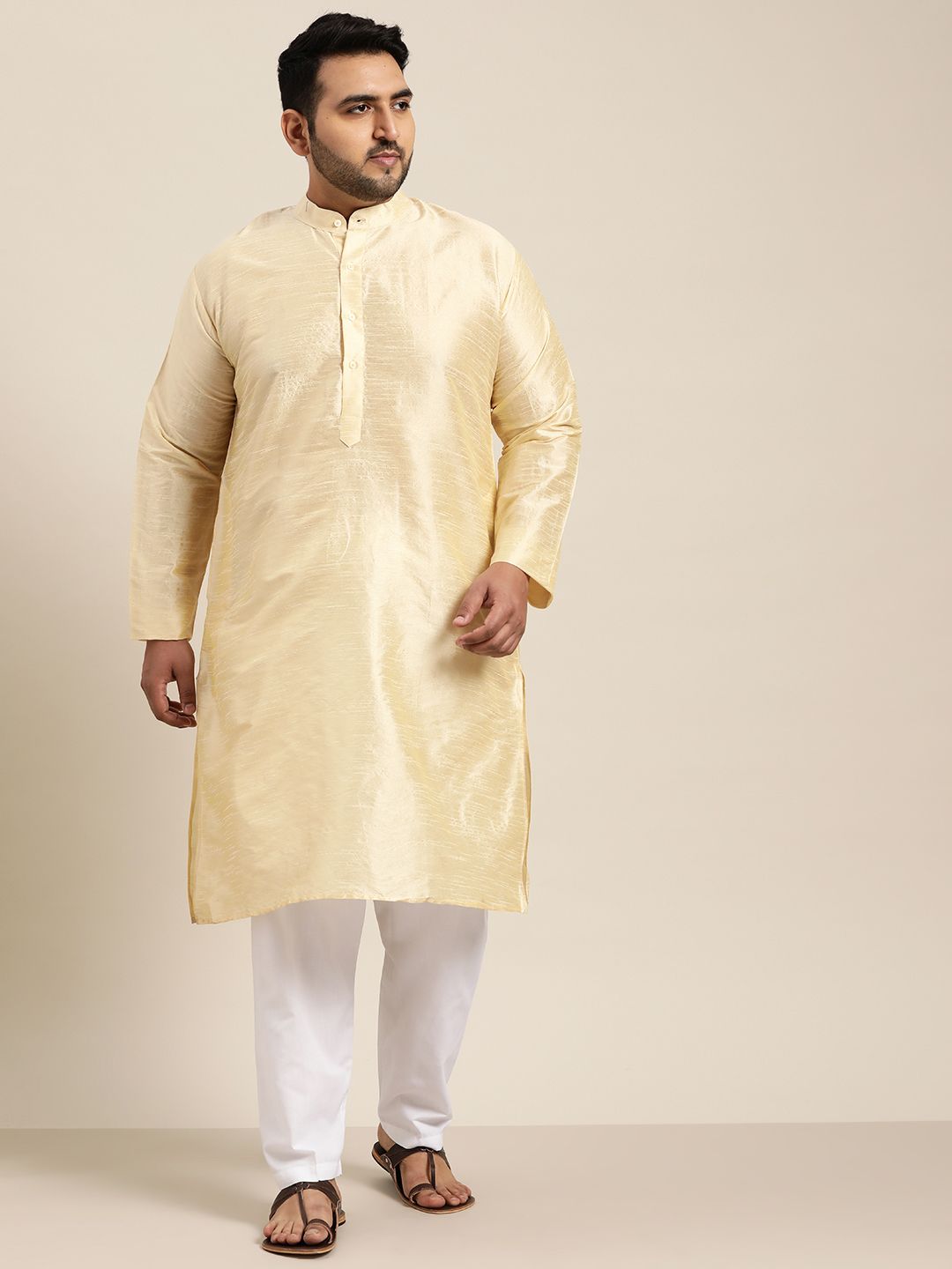 SOJANYA PLUS Size Lelaki Golden Solid Kurta
