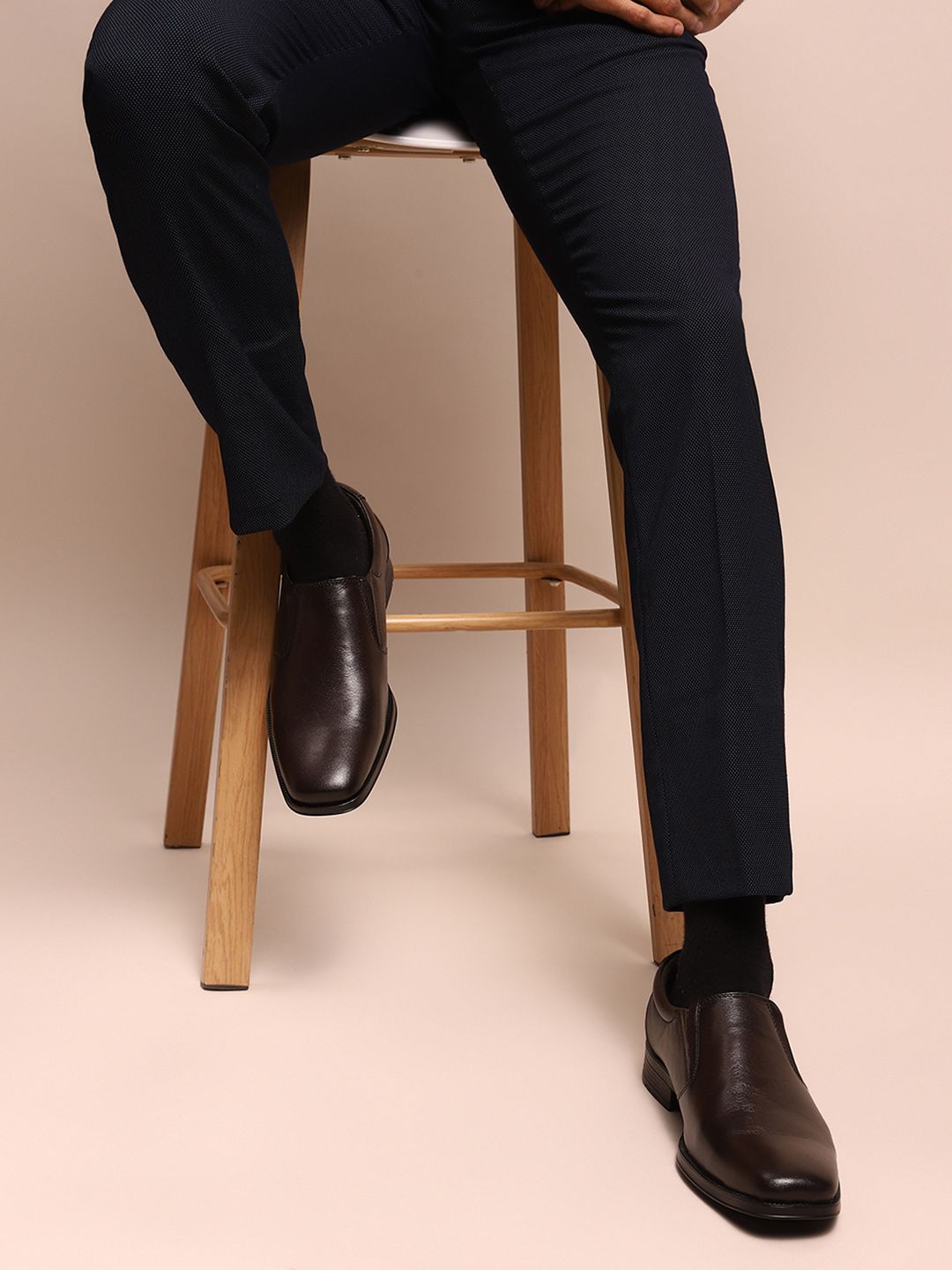 Red Chief Men Brown Leather Formal Slip-On Shoes
