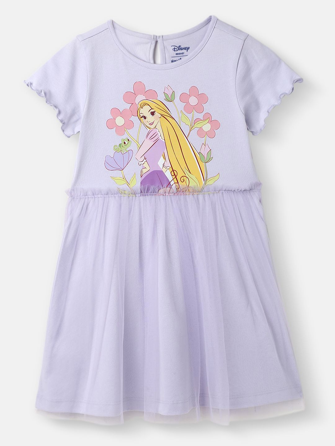 Nauti Nati Girls Cotton Mesh Frock Sticker Printed  Dress