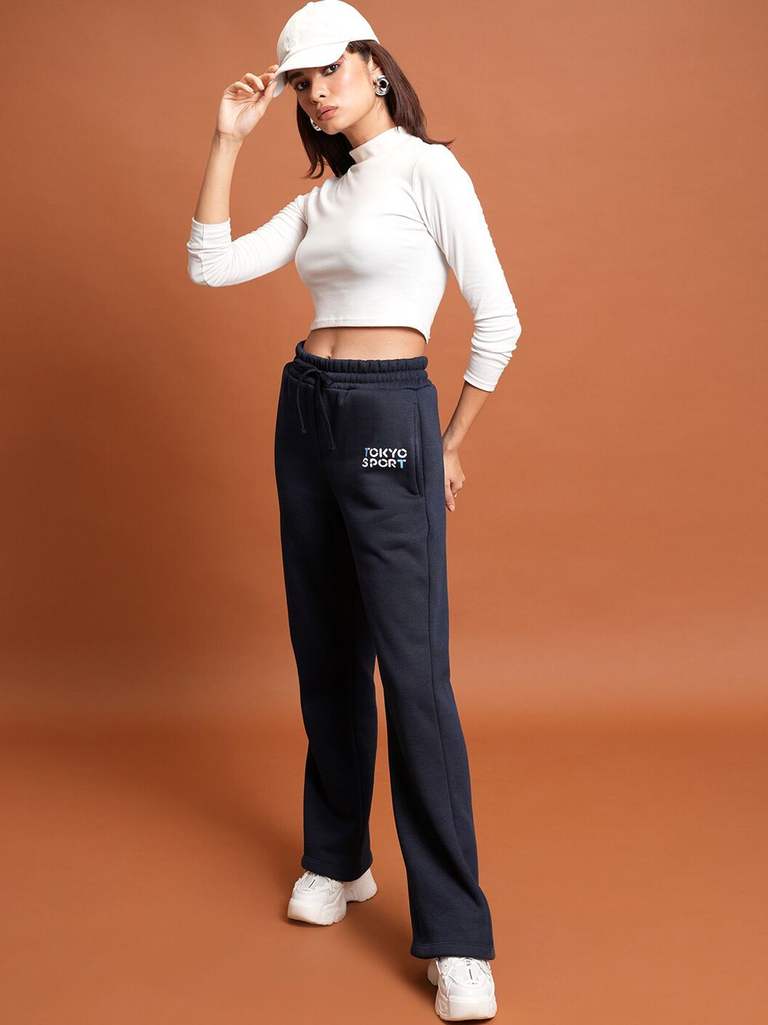 Tokyo Talkies Women Navy Blue Wide-Leg Track Pant