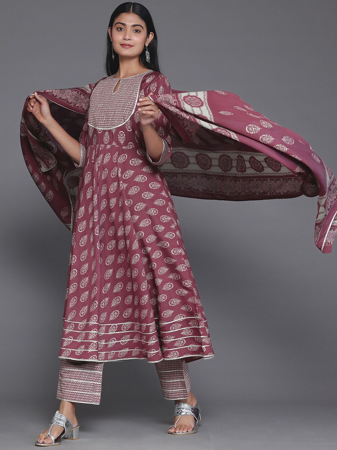 Libas Floral Printed Empire Gotta Patti Kurta with Palazzos & With Dupatta