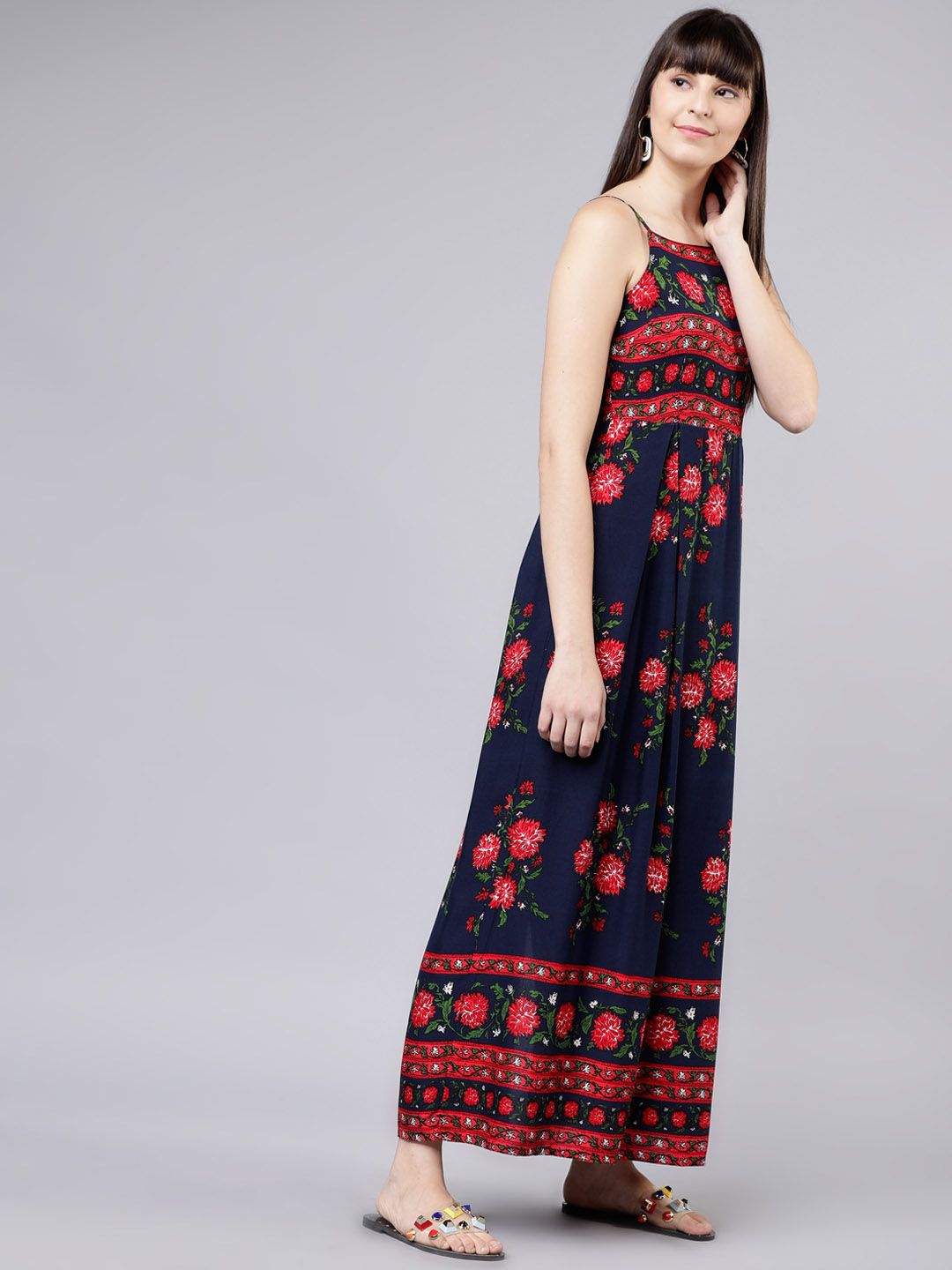 Tokyo Talkies Navy Blue Floral Print Maxi Dress