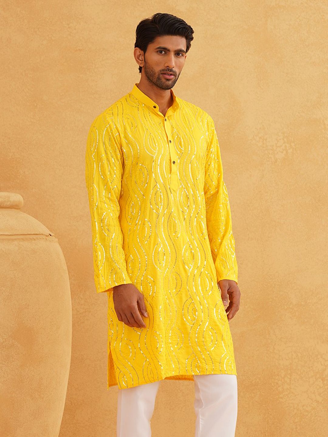 SOJANYA Seqinned Embellished Pure Cotton Straight Kurta