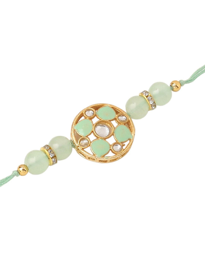 NVR Unisex Set of 2 Artificial Stones & Beads Thread Rakhi with Roli Chawal Chandan Mishri