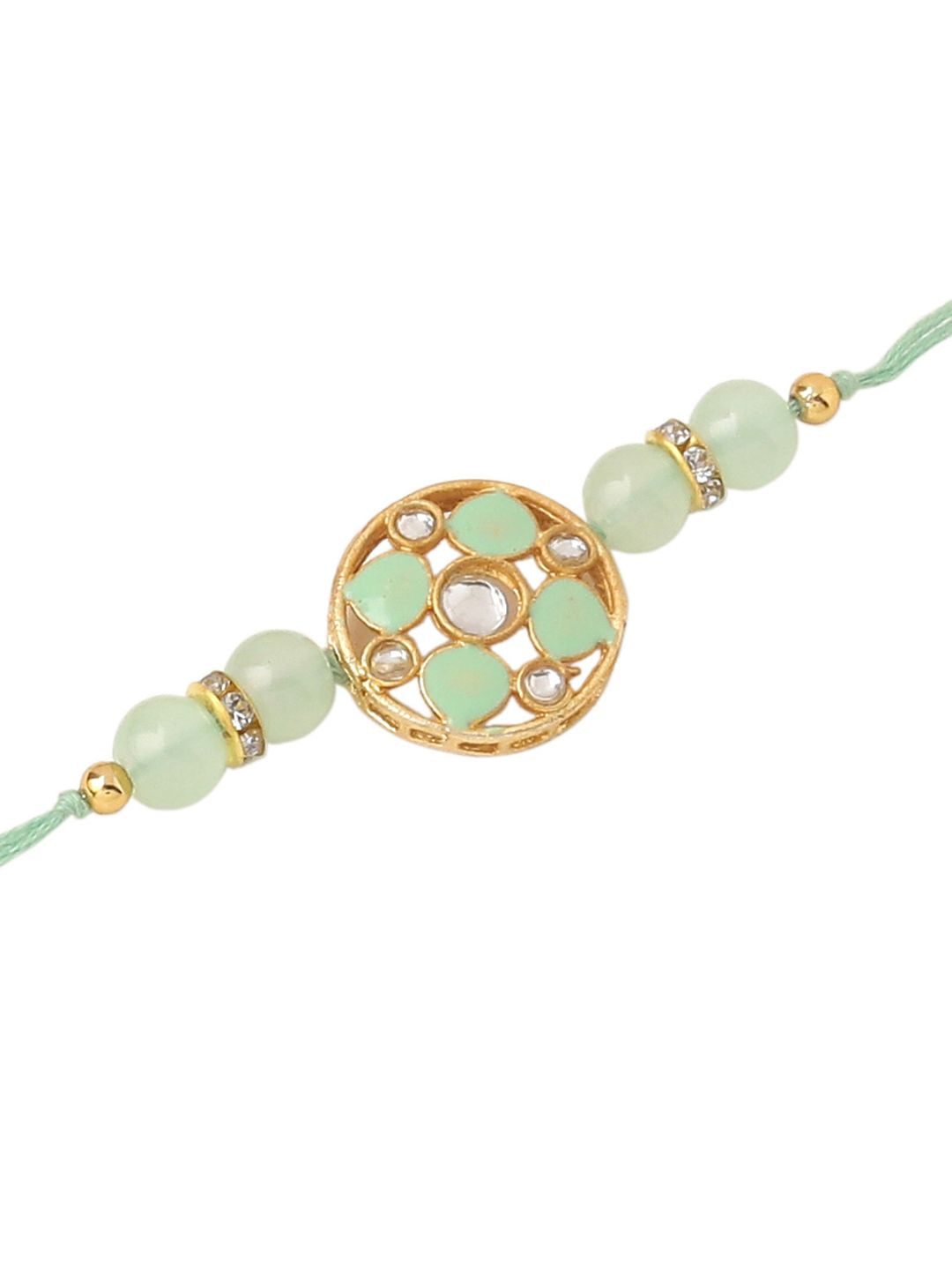 NVR Unisex Set of 2 Artificial Stones & Beads Thread Rakhi with Roli Chawal Chandan Mishri