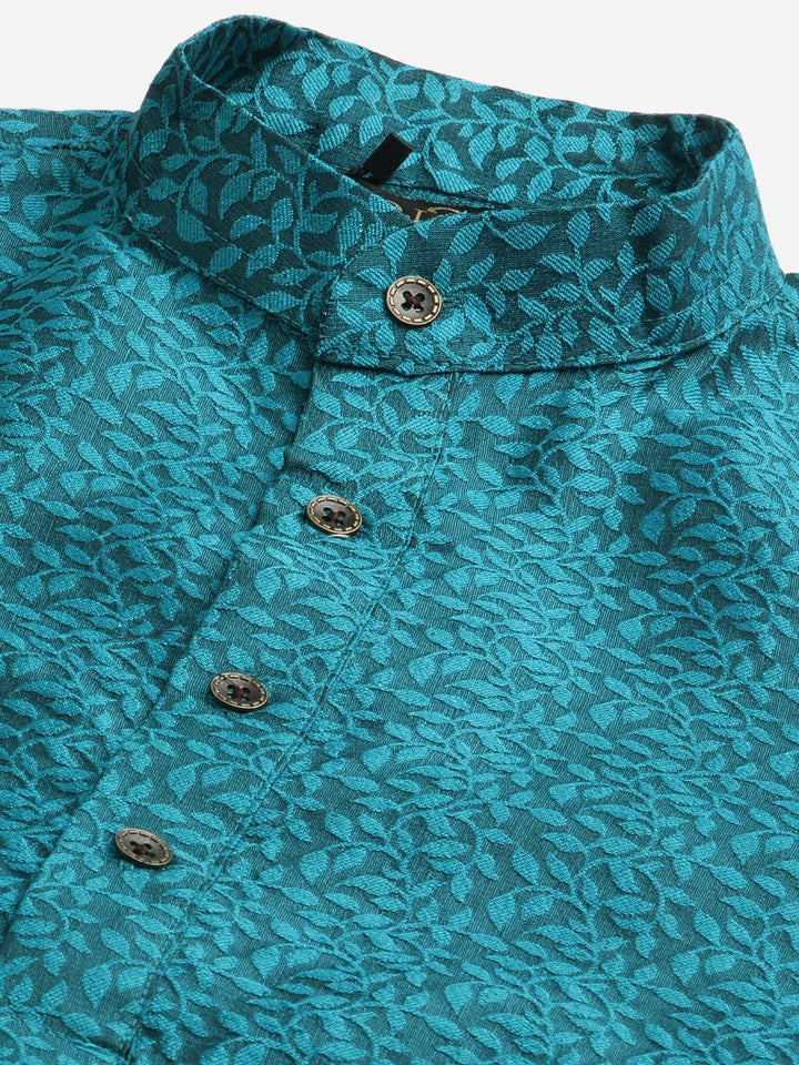 SOJANYA Kurta Tenunan Lelaki Teal Biru & Jingga dengan Jaket Churidar & Nehru